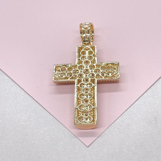 18k Gold Filled XL CZ Pave Cross Pendant with Radiant cut a Stones