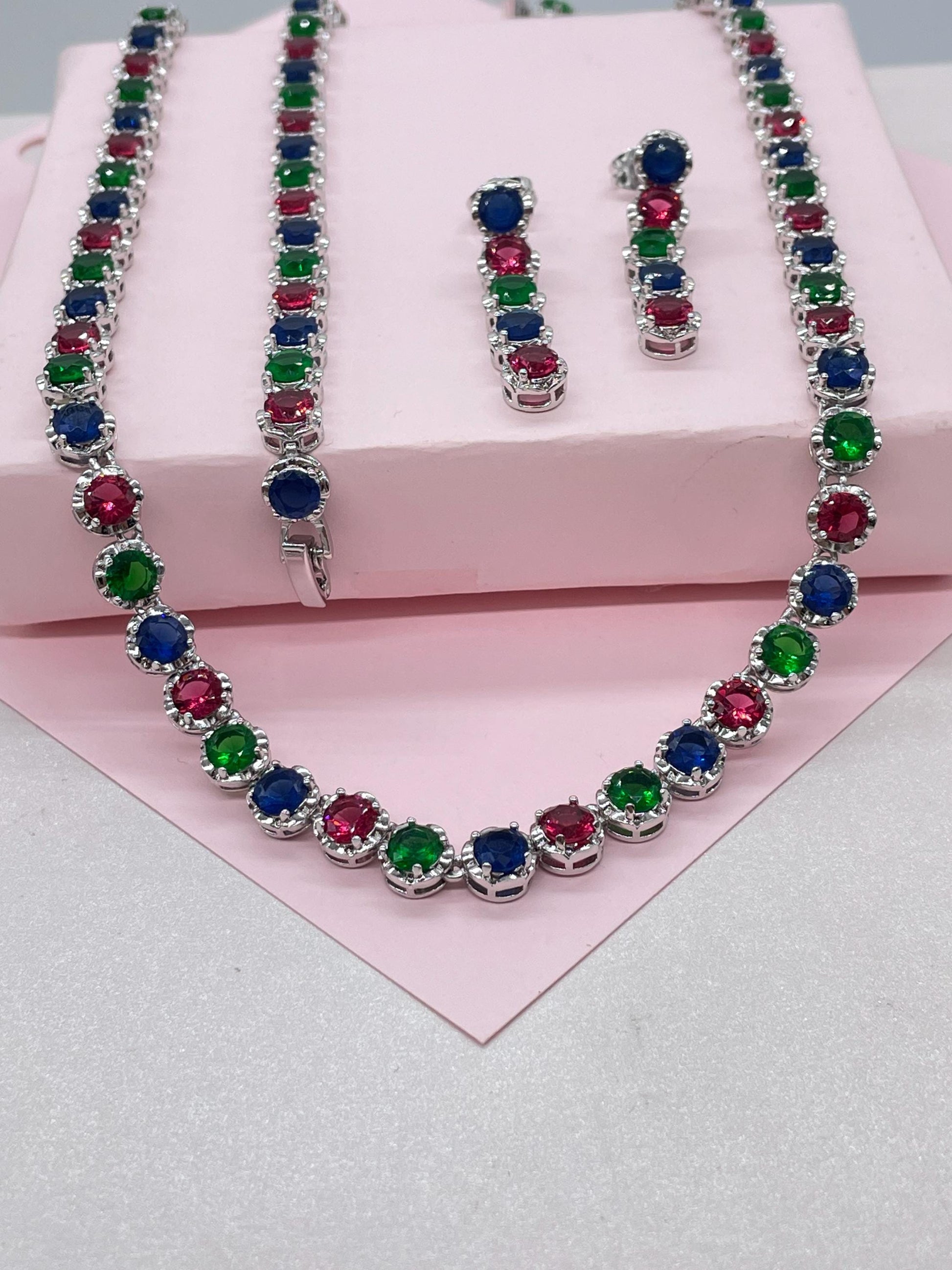 Silver Filled Colorful Round Stones Set