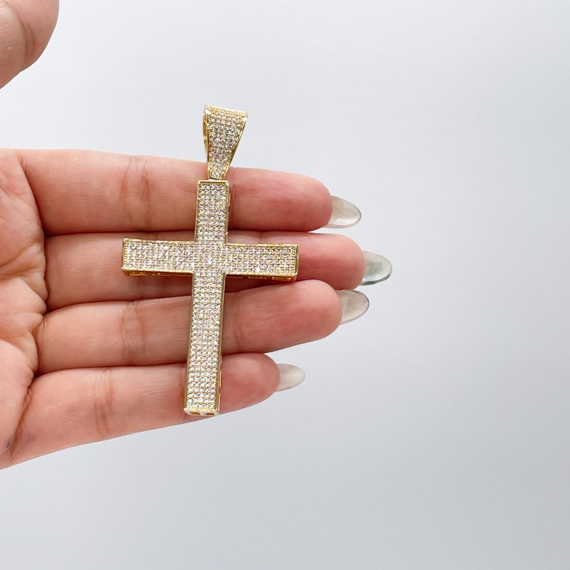18k Gold Filled XL CZ Pave Cross Pendant