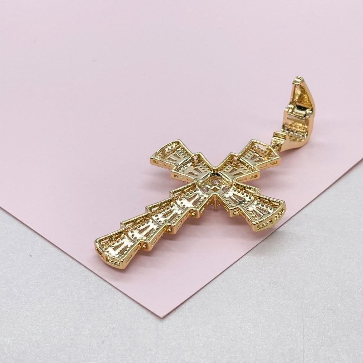 18k Gold Filled Baguette Stone Cross Pendant