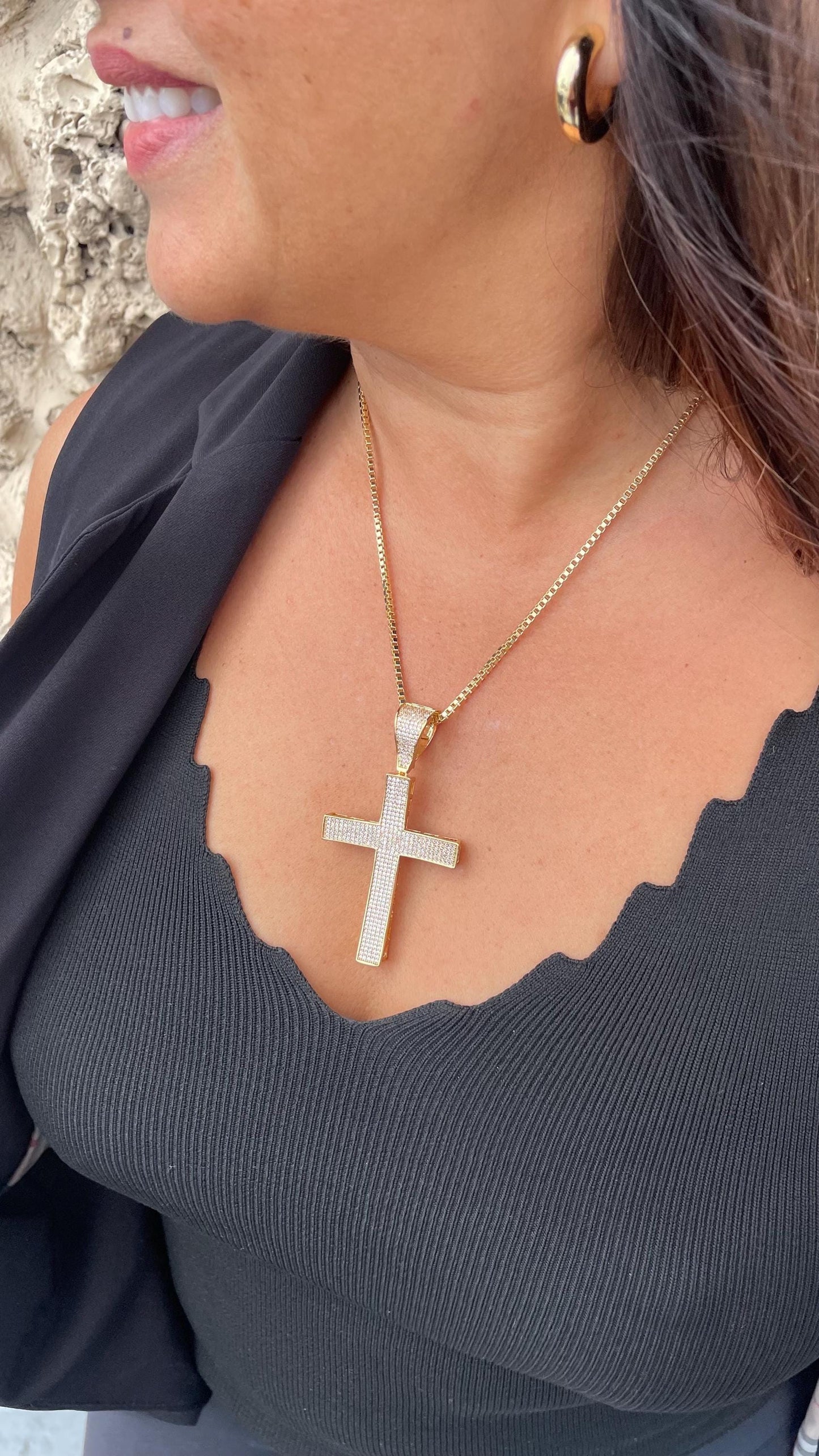 18k Gold Filled XL CZ Pave Cross Pendant