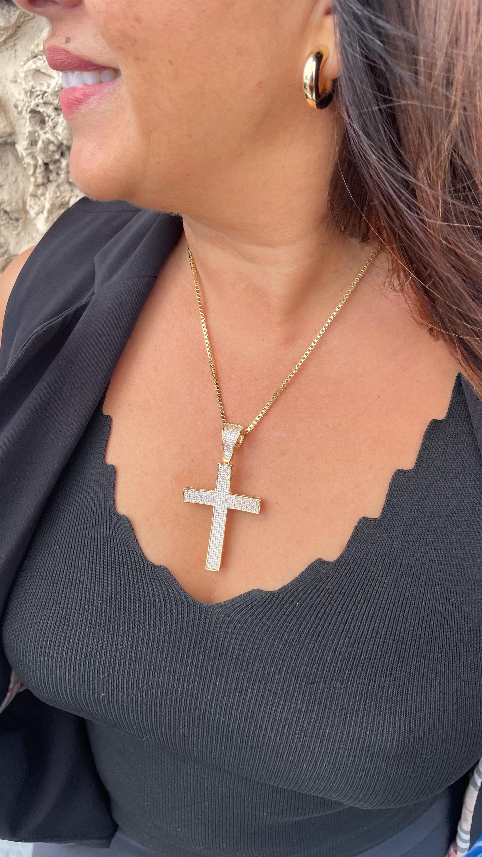 18k Gold Filled XL CZ Pave Cross Pendant