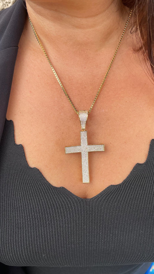 18k Gold Filled XL CZ Pave Cross Pendant