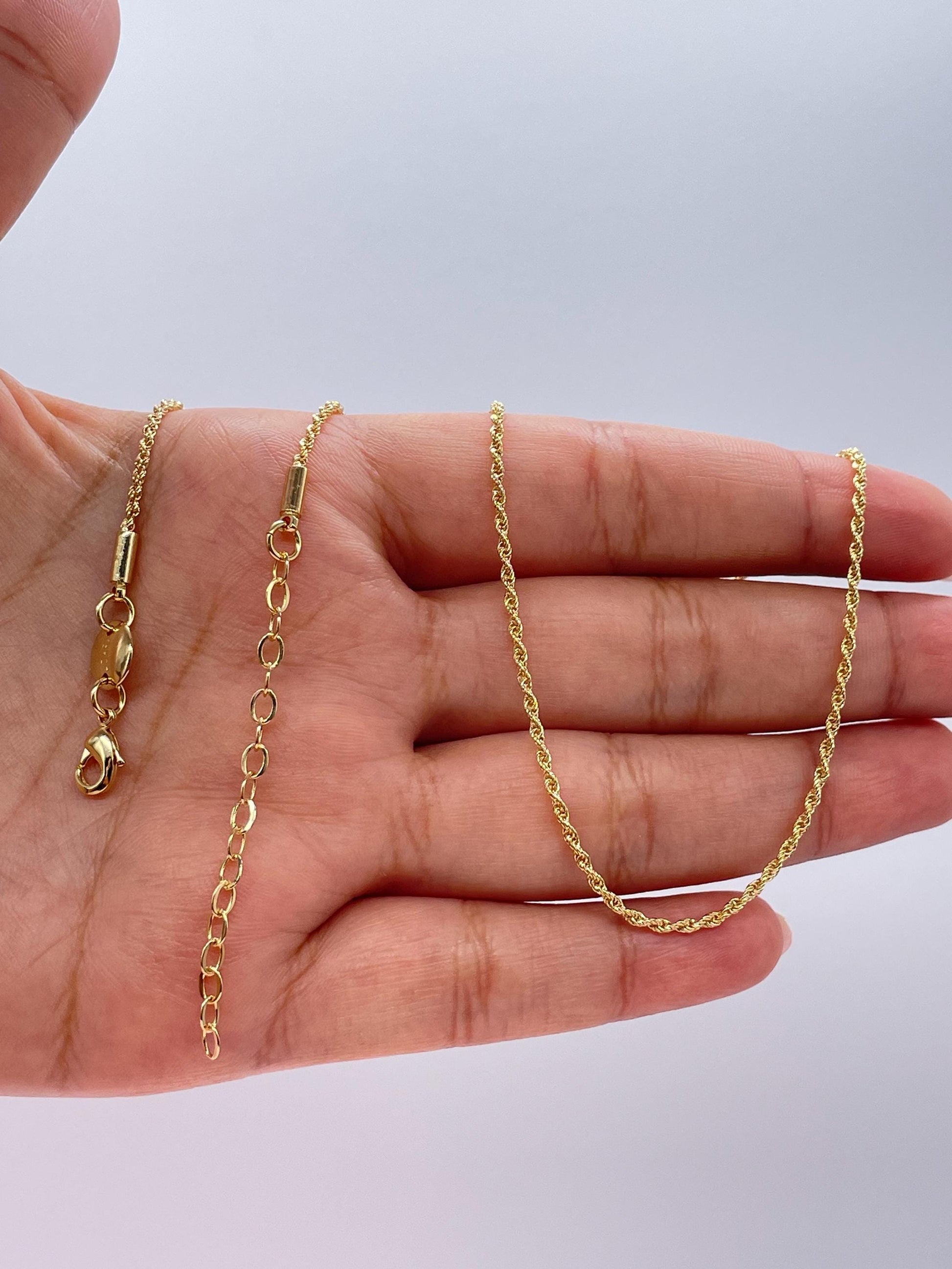 18k Gold Filled Soft Rope Chain 1.5mm Fine Necklace, Singapore and Rope Combined