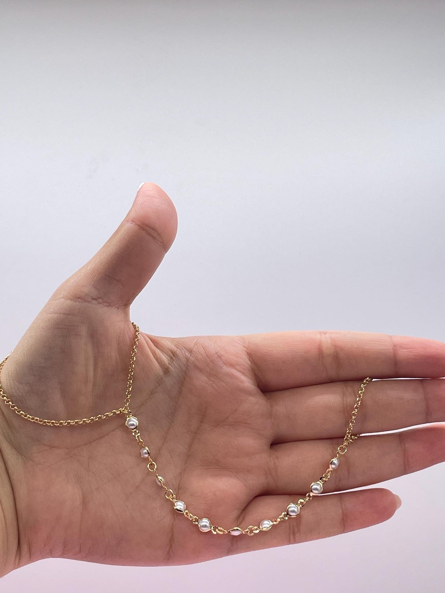 18k Dainty Gold Filled Beaded Round Pearl Satellite Bracelet Clone