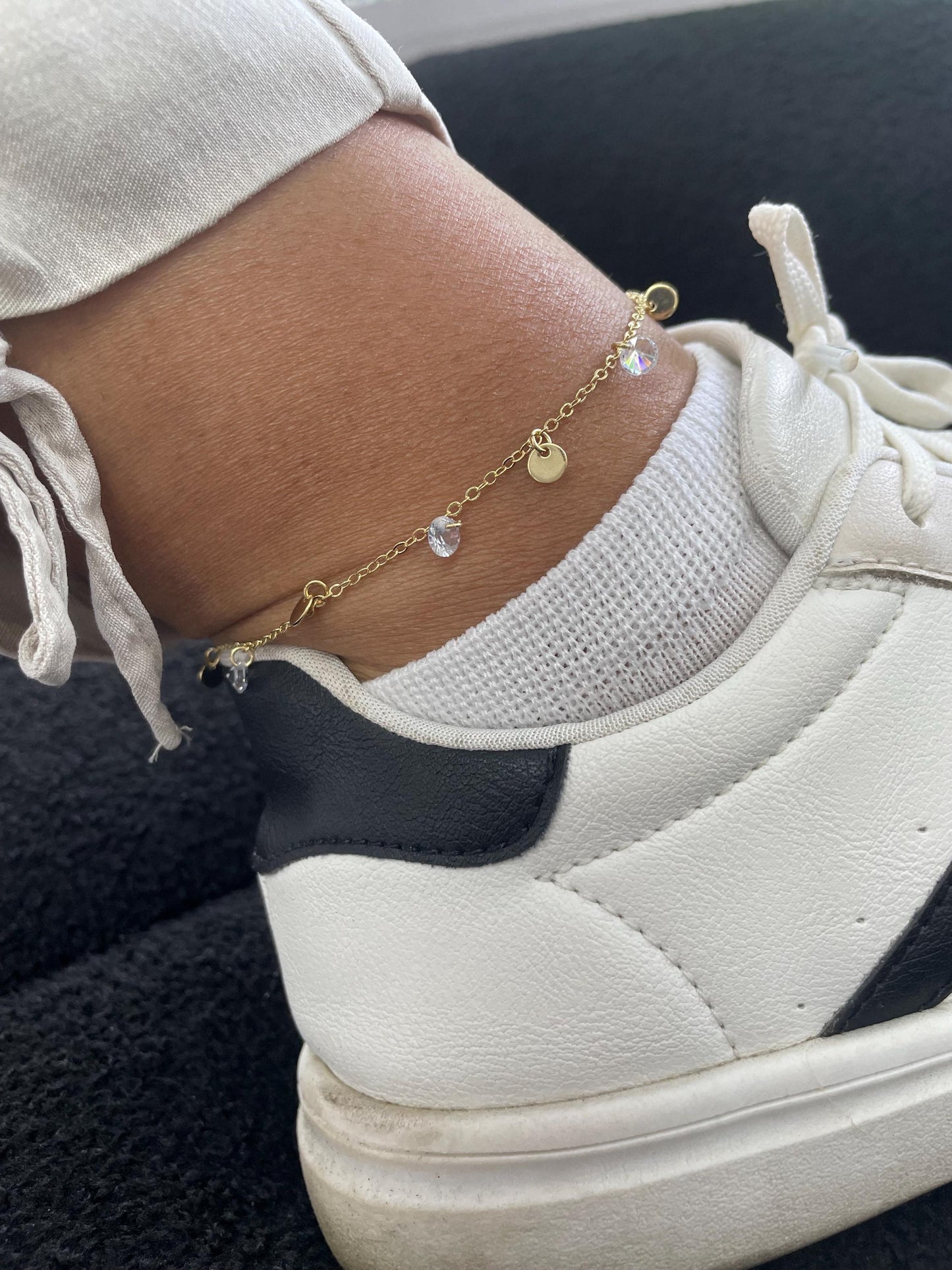 18k Gold Filled Dainty Round CZ Charm Anklet, Summer Jewelry, Body Jewelry