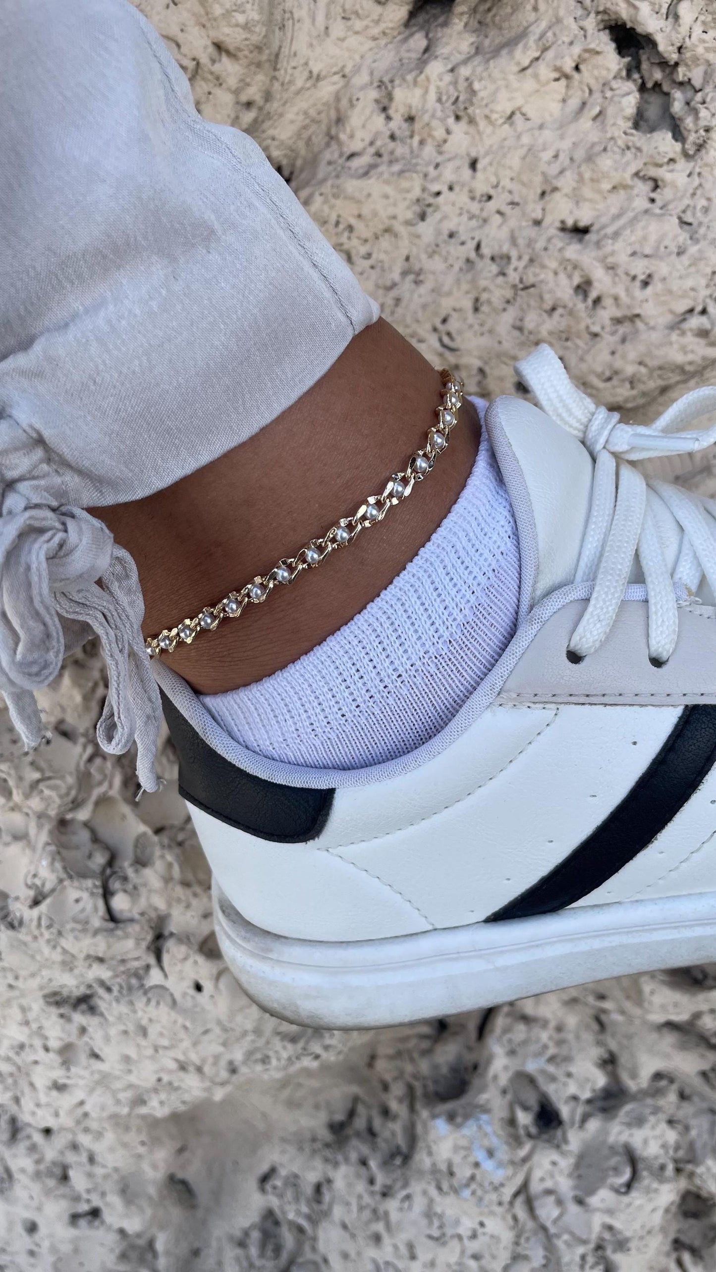 18k Gold Filled Carved Pearl Chain Anklet