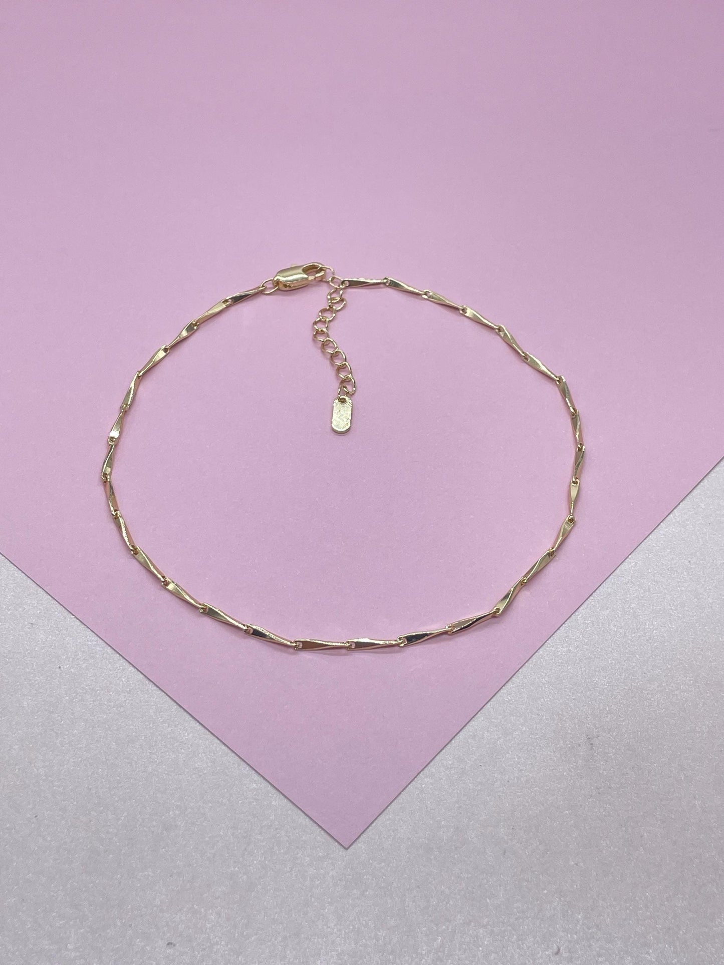 18k Gold Filled Bar Link Bracelet: Thin Dainty Spear Bracelet