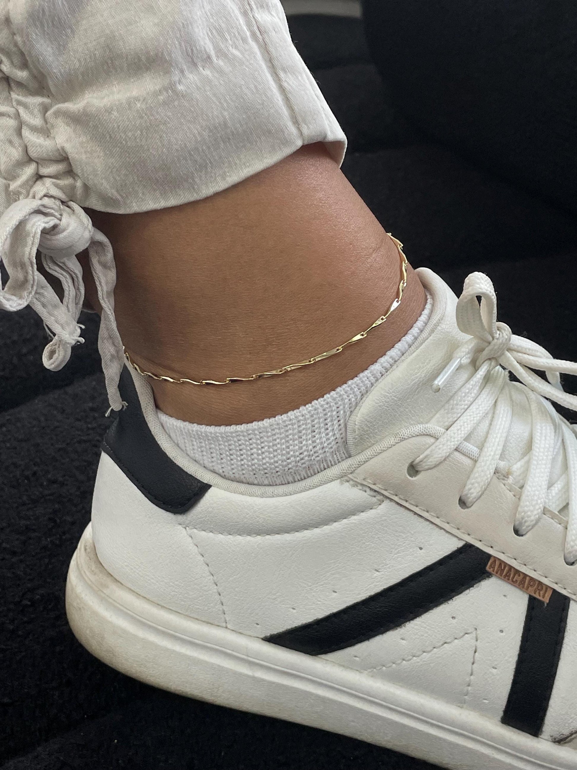 18k Gold Filled Bar Link Ankle Bracelet: Thin Dainty Spear Anklet