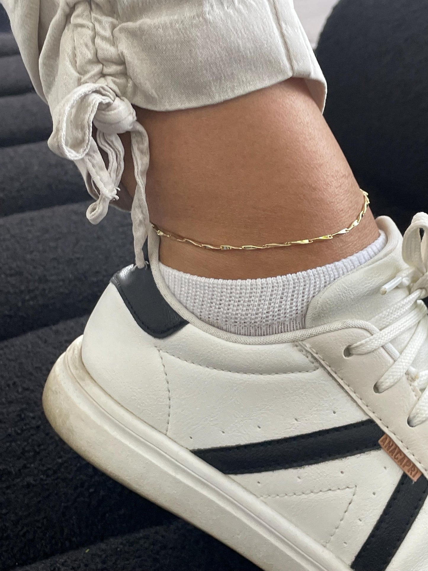 18k Gold Filled Bar Link Ankle Bracelet: Thin Dainty Spear Anklet