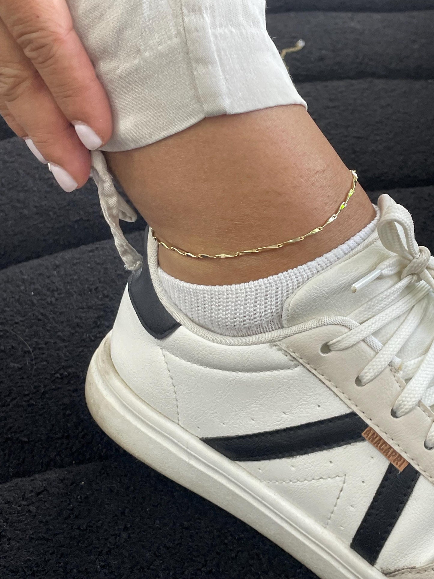 18k Gold Filled Bar Link Ankle Bracelet: Thin Dainty Spear Anklet
