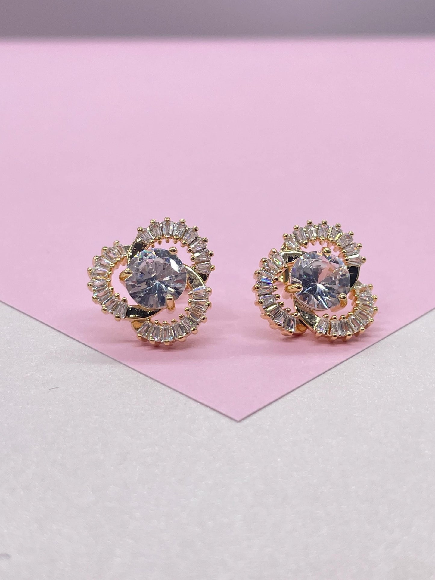 18k Gold Filled Flower Stud Earrings with CZ Stone