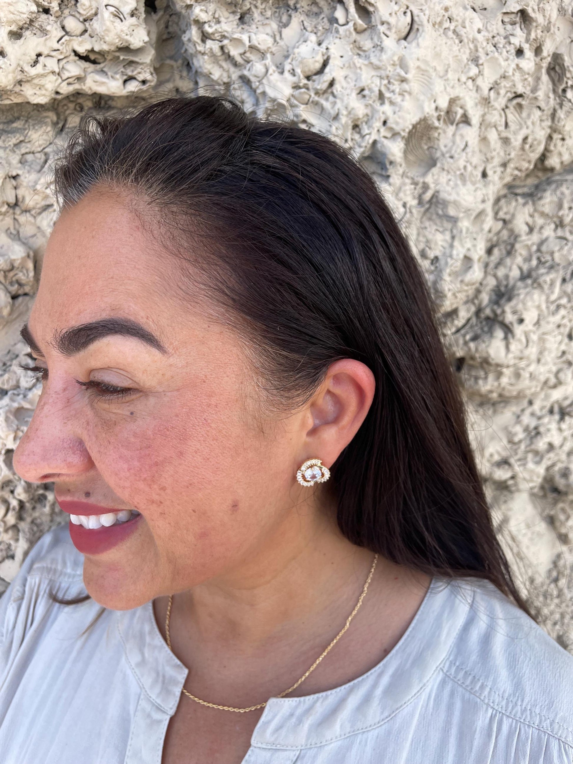 18k Gold Filled Flower Stud Earrings with CZ Stone