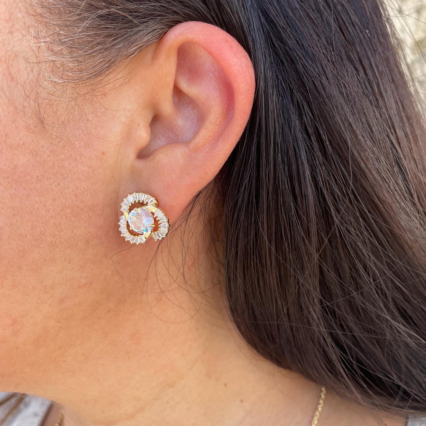 18k Gold Filled Flower Stud Earrings with CZ Stone