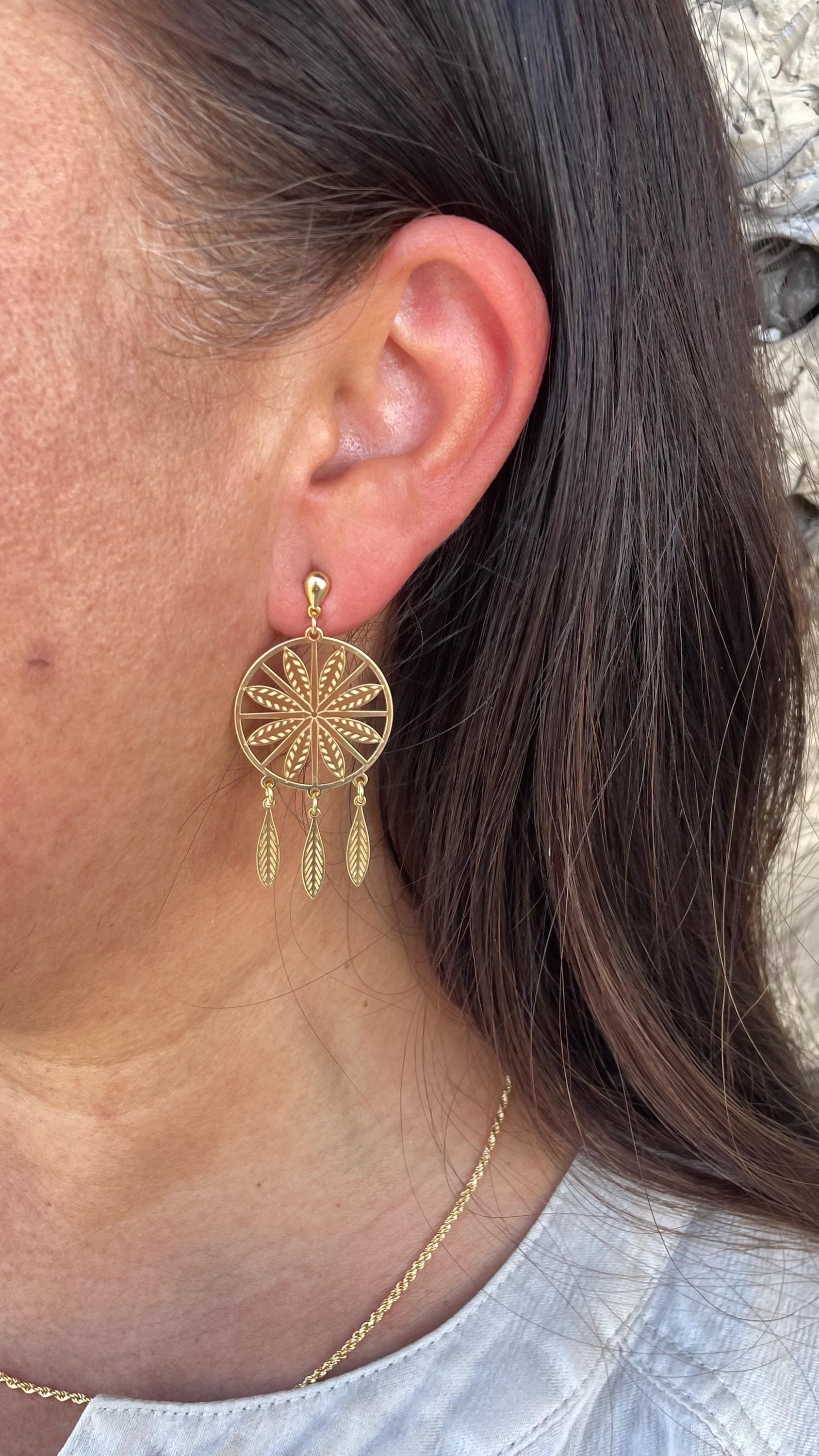18k Gold Filled Dreamcatcher Earrings: Boho Dangle Jewelry