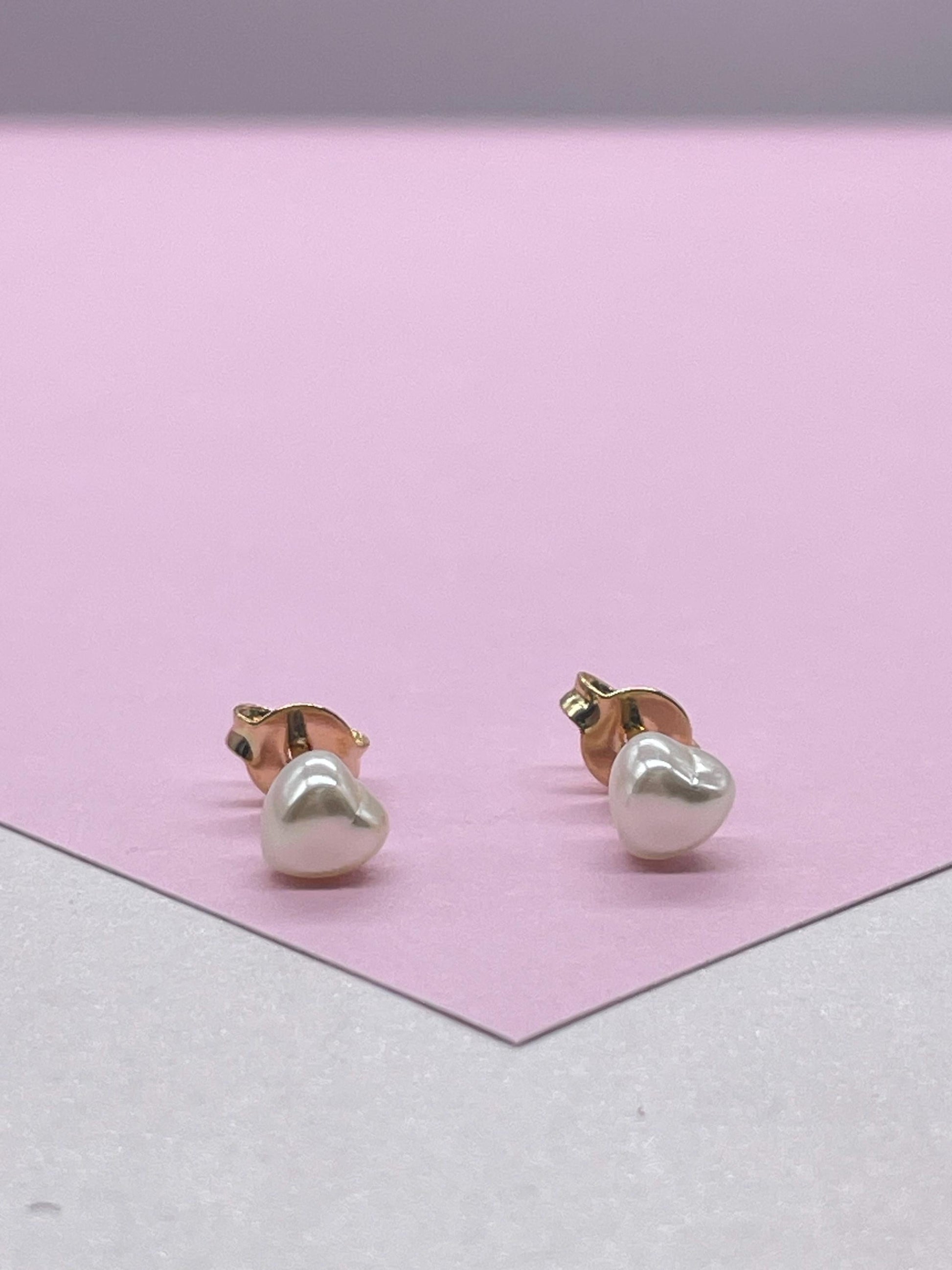 18k Gold Filled Tiny Heart Stud Pearl Earrings