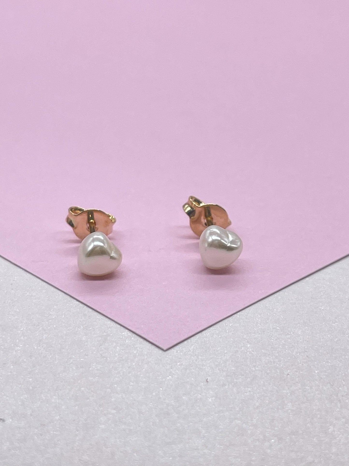 18k Gold Filled Tiny Heart Stud Pearl Earrings