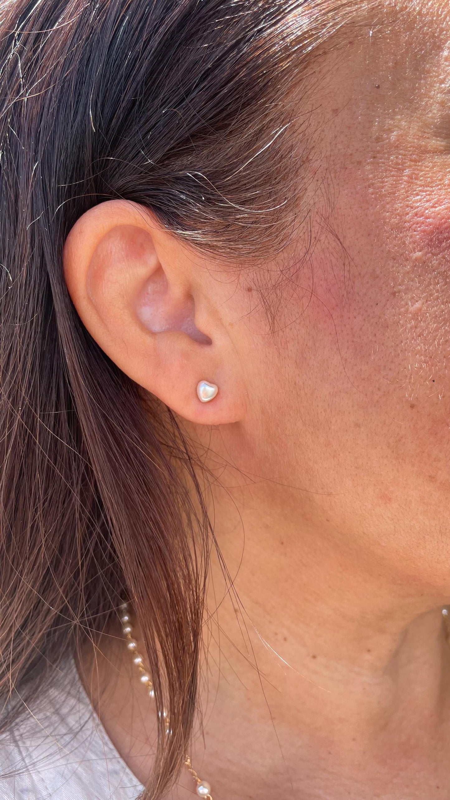 18k Gold Filled Tiny Heart Stud Pearl Earrings