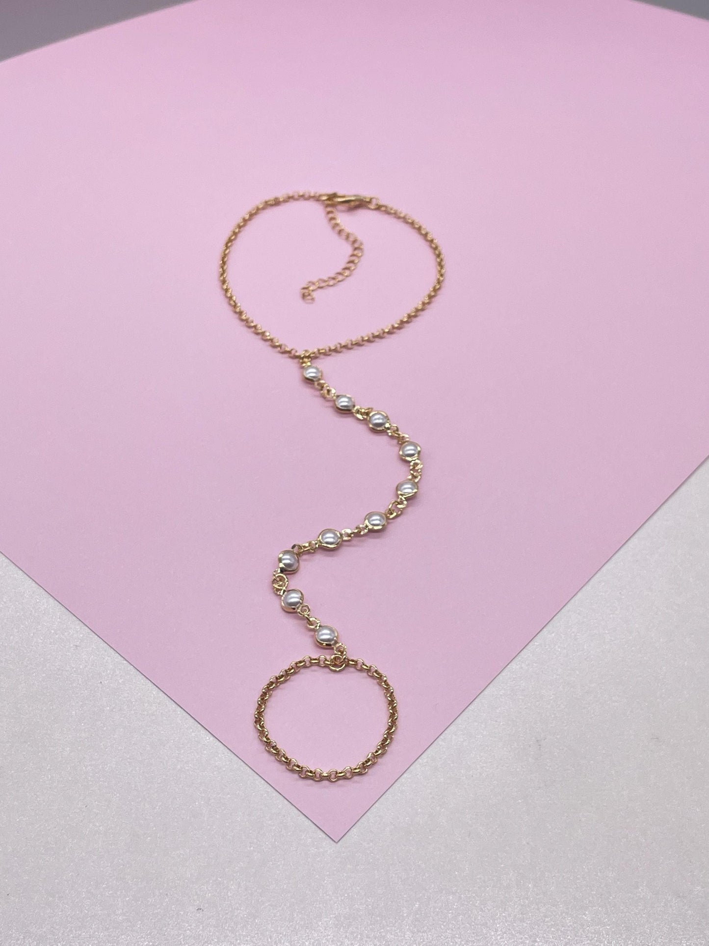 18k Dainty Gold Filled Beaded Round Pearl Satellite Bracelet Clone