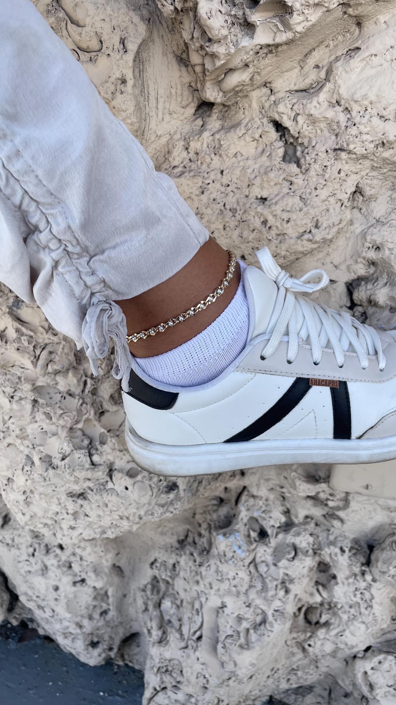 18k Gold Filled Carved Pearl Chain Anklet
