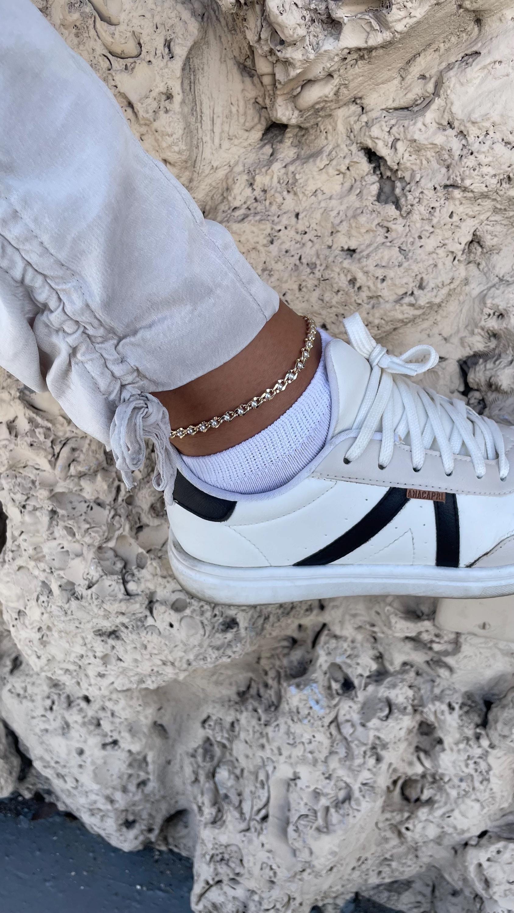 18k Gold Filled Carved Pearl Chain Anklet