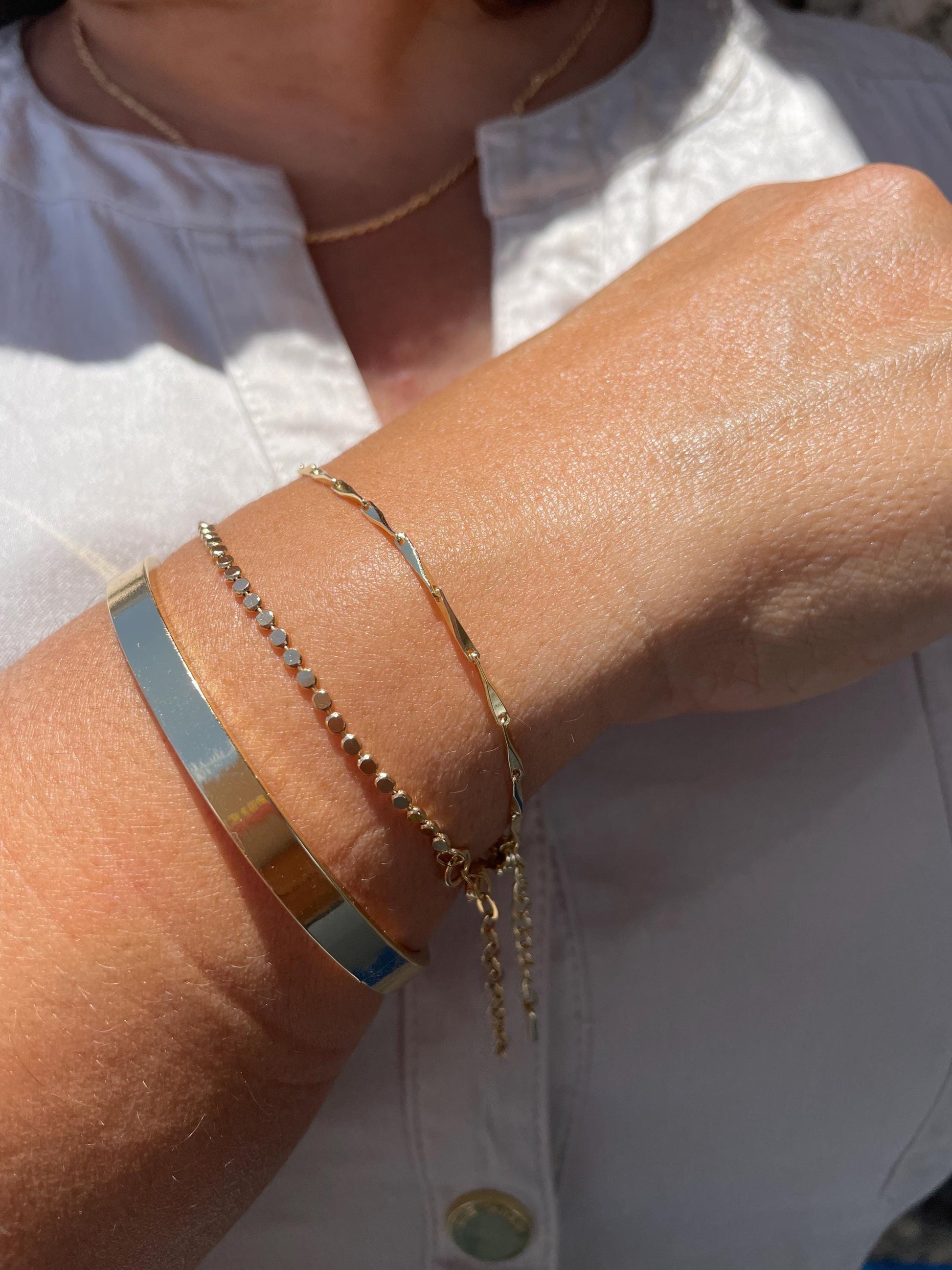 18k Gold Filled Bar Link Bracelet: Thin Dainty Spear Bracelet