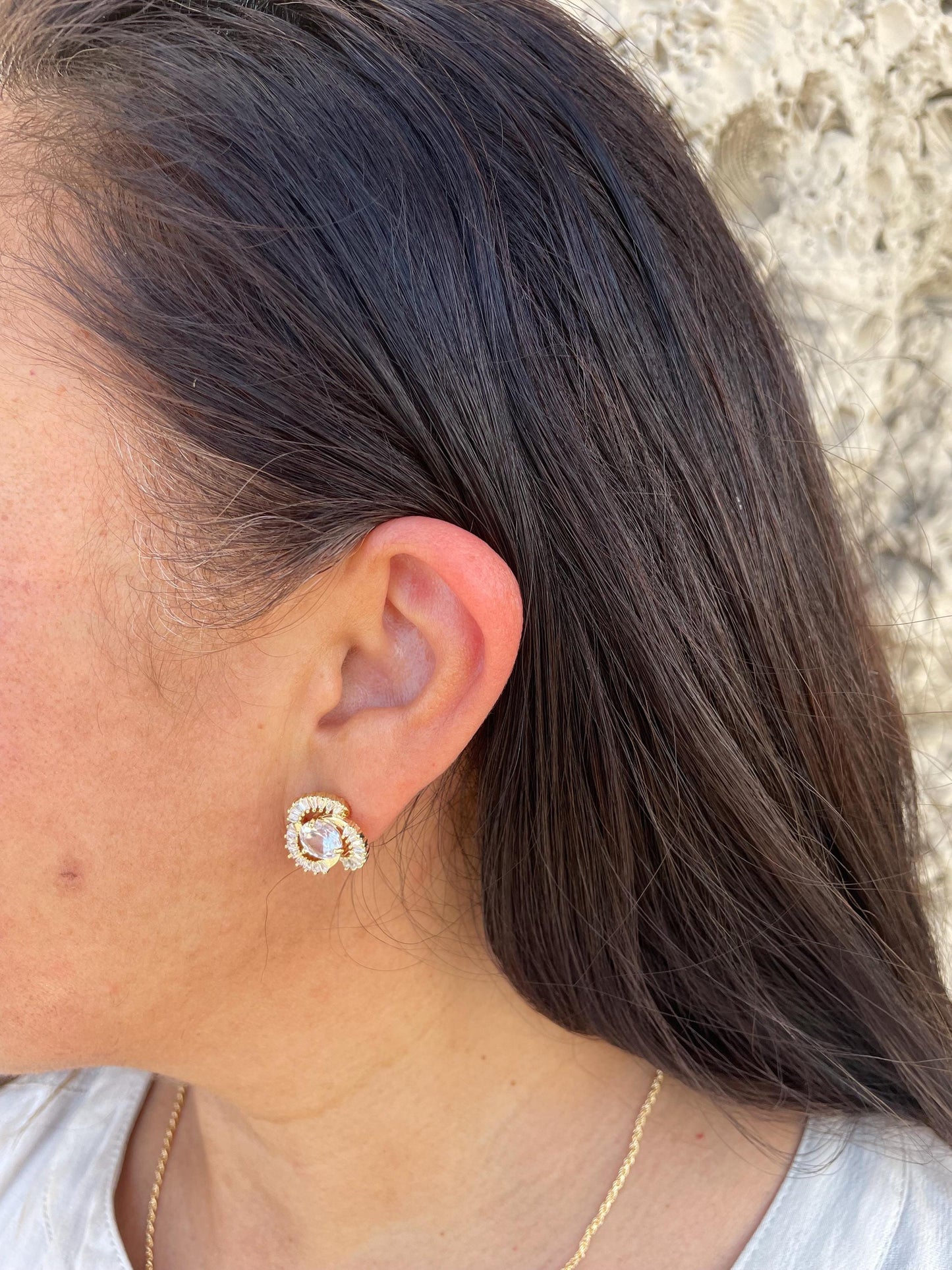18k Gold Filled Flower Stud Earrings with CZ Stone