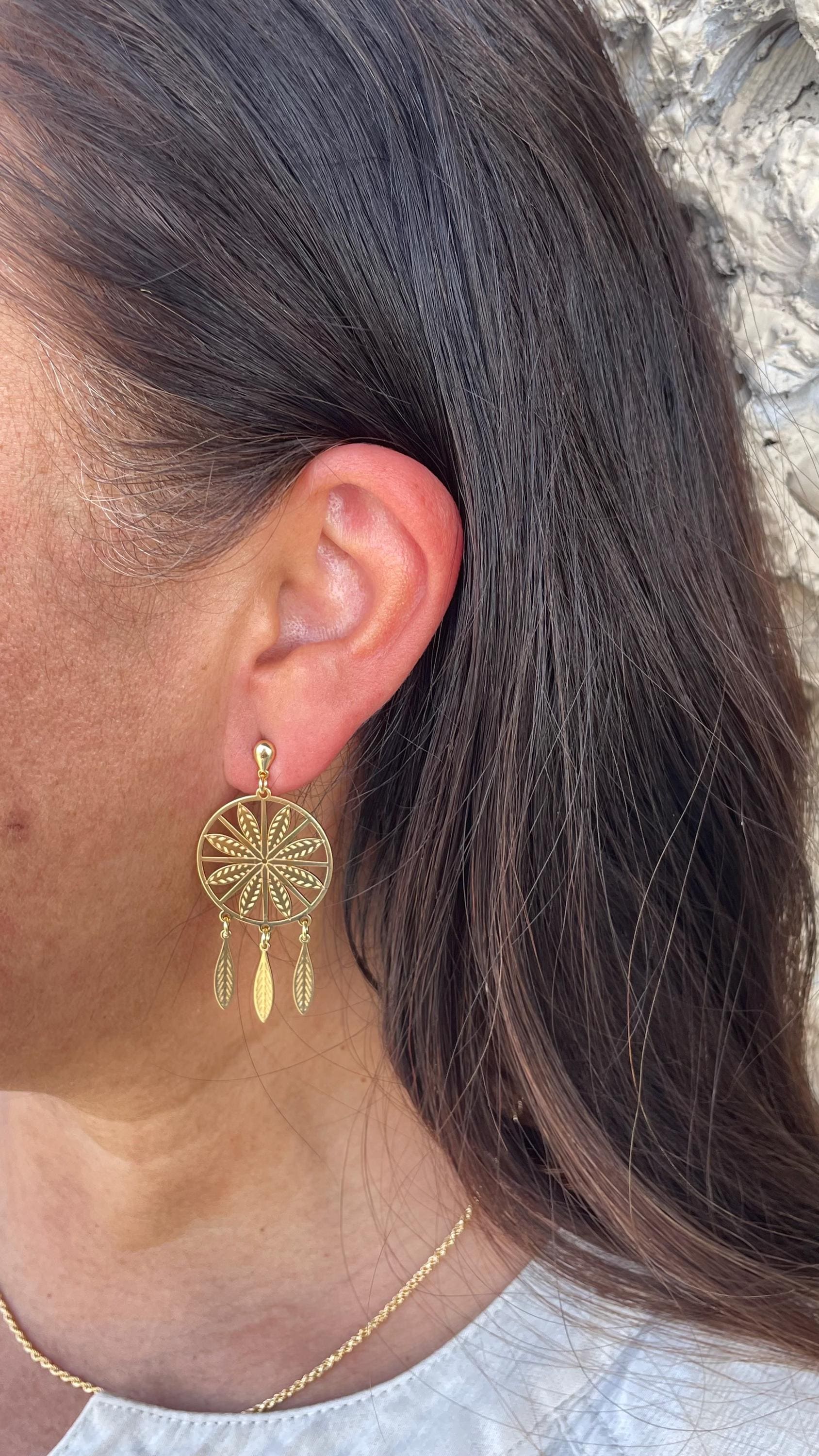 18k Gold Filled Dreamcatcher Earrings: Boho Dangle Jewelry