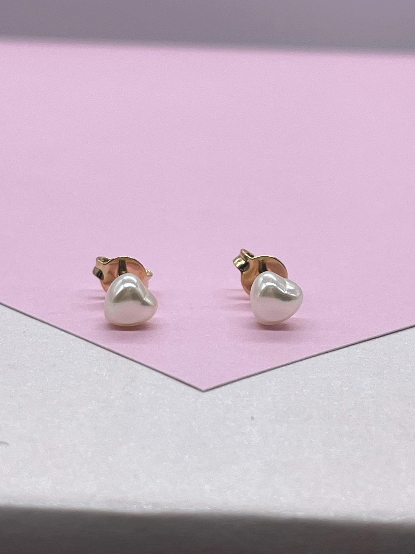 18k Gold Filled Tiny Heart Stud Pearl Earrings