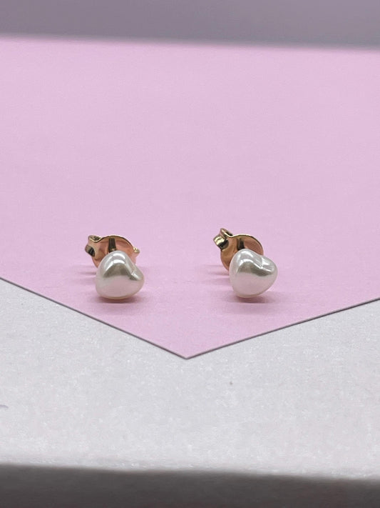 18k Gold Filled Tiny Heart Stud Pearl Earrings