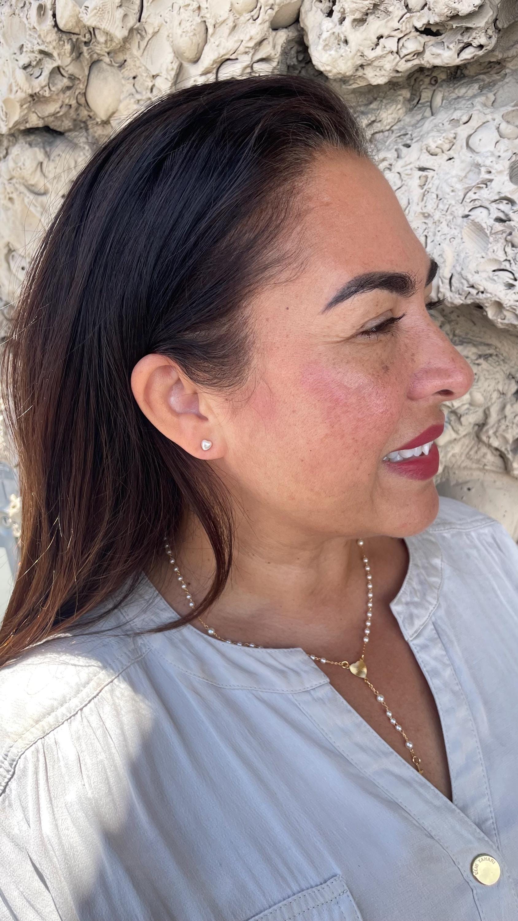 18k Gold Filled Tiny Heart Stud Pearl Earrings