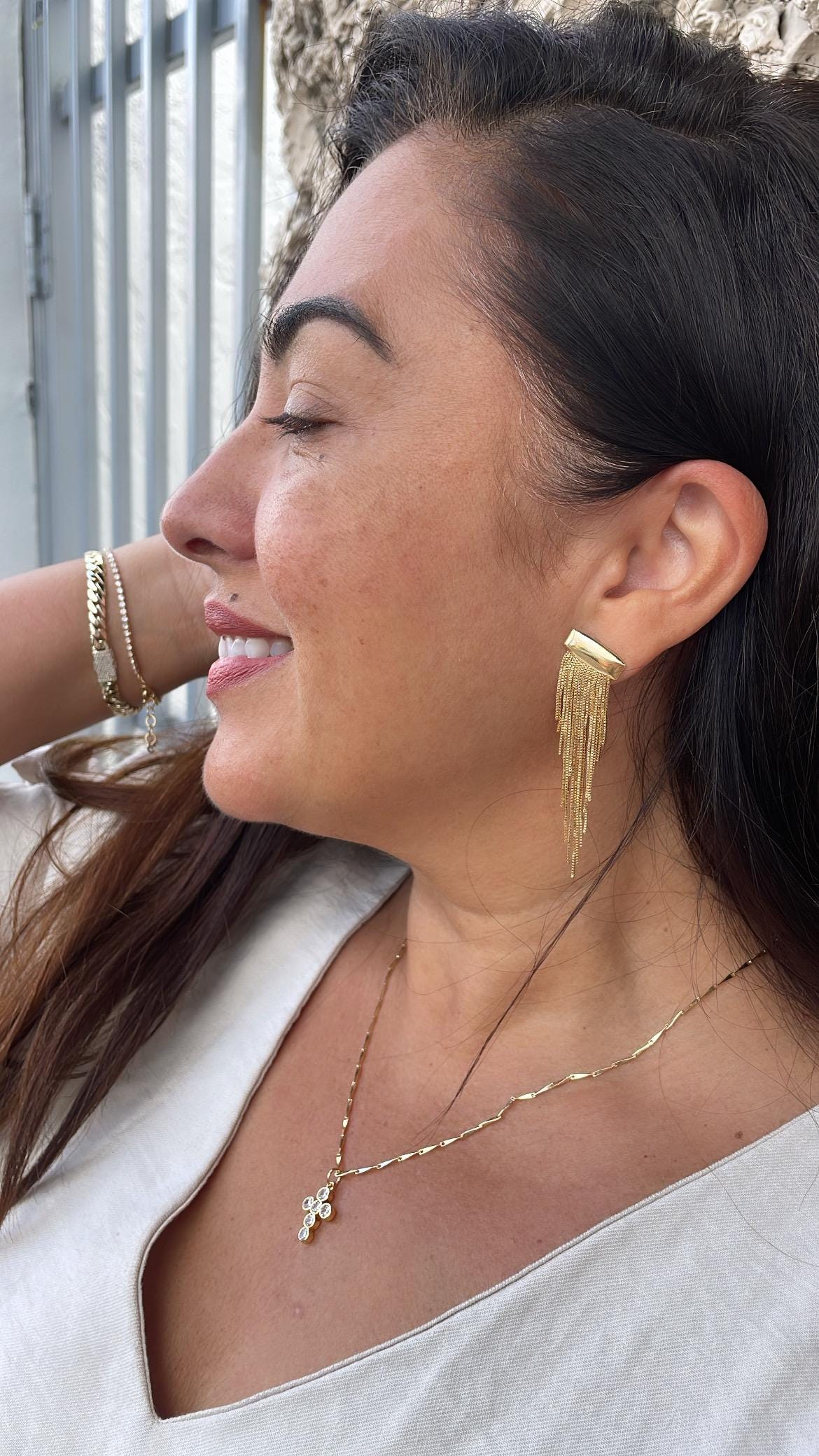 18k Gold Filled Long Soft Fringe with Long Plain Gold Bar on top