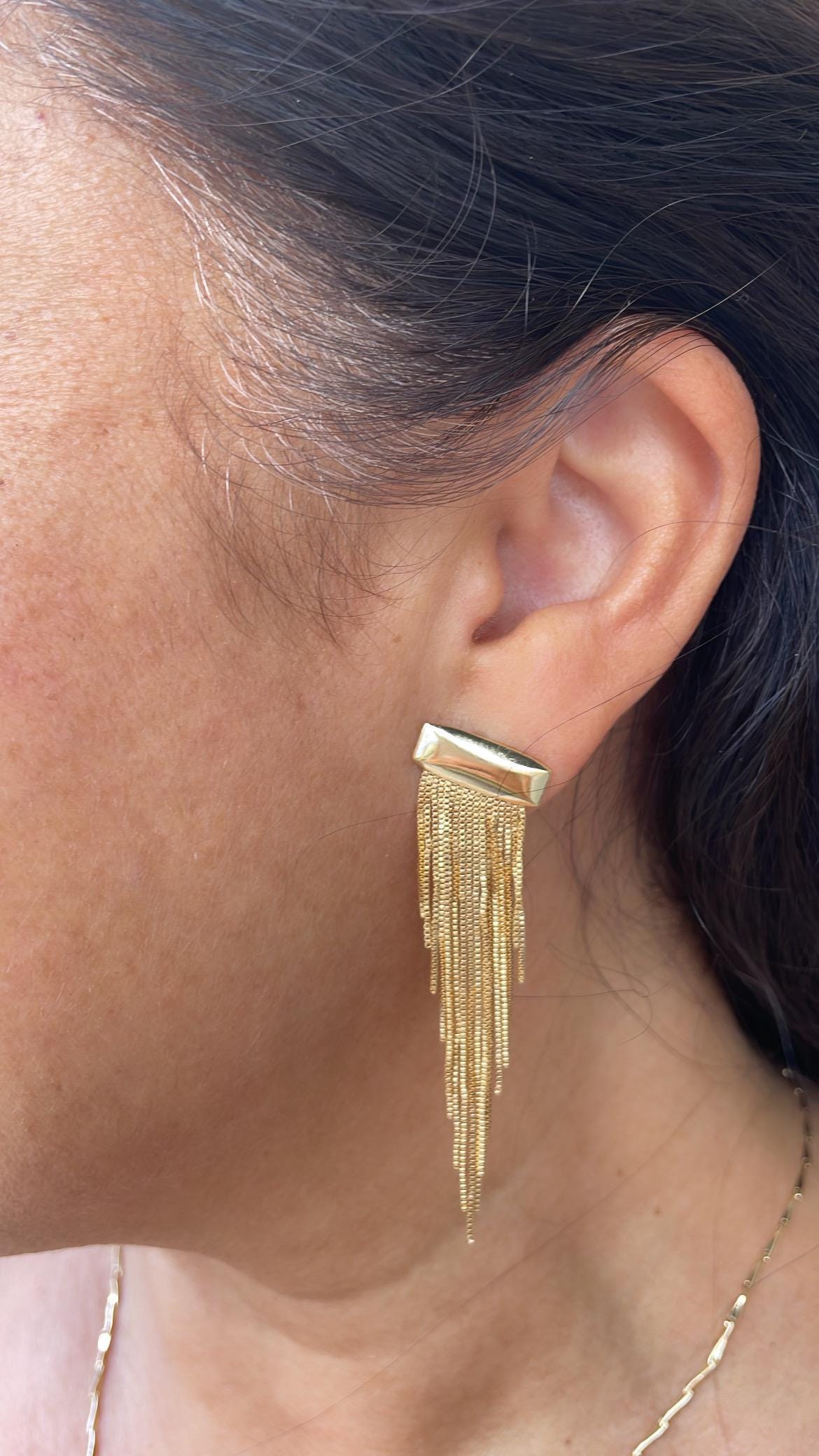 18k Gold Filled Long Soft Fringe with Long Plain Gold Bar on top