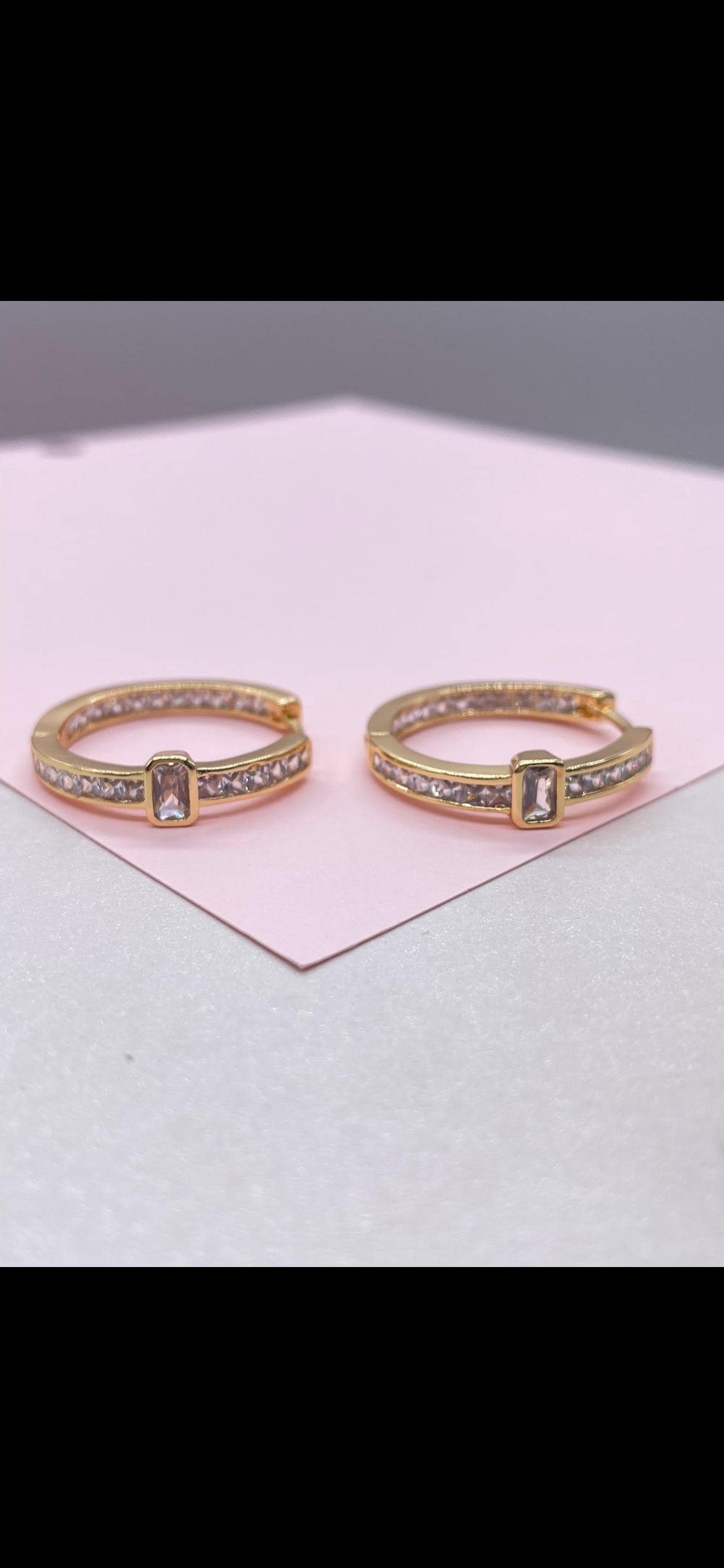 18k Gold Filled Inside & Out Baguette Stone Clicker -Hoop Earrings (26mm)