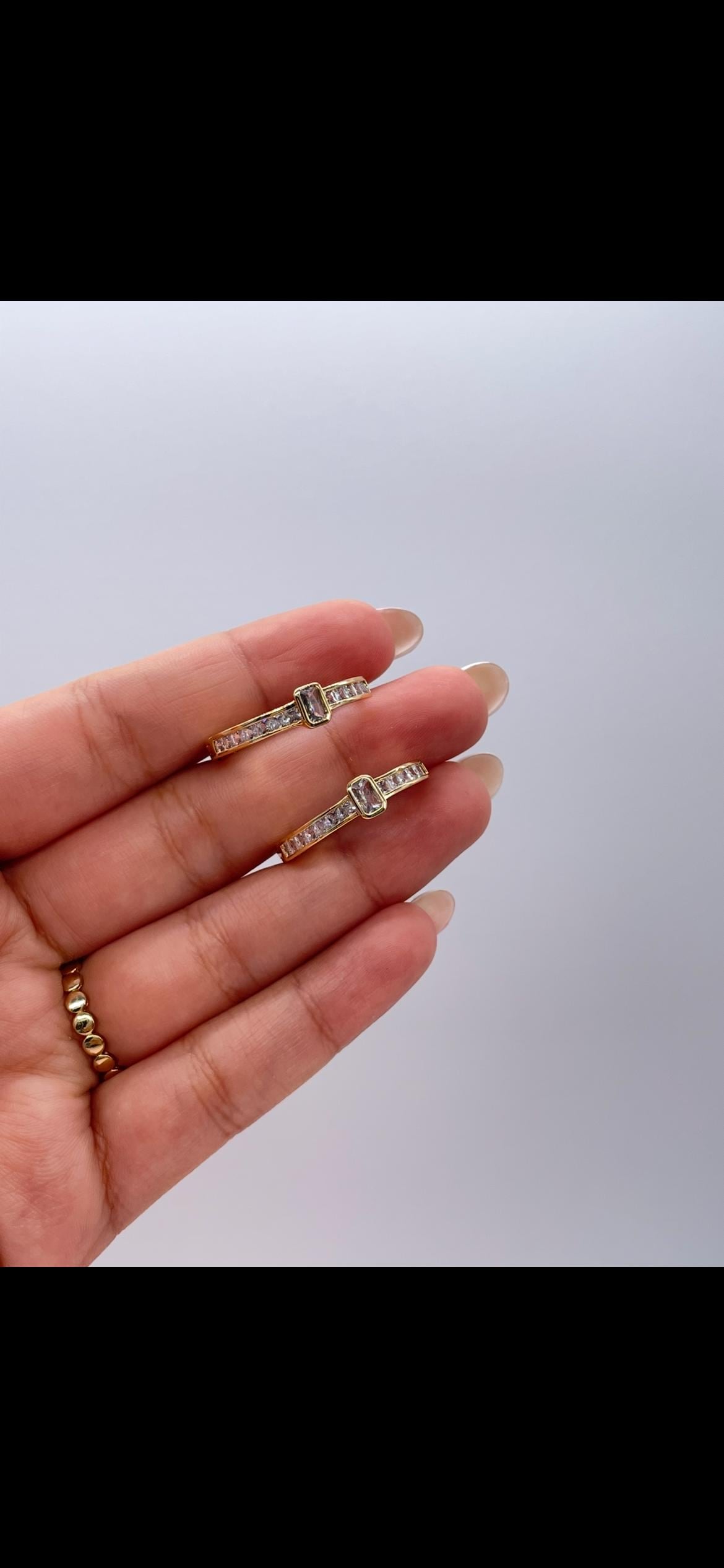 18k Gold Filled Inside & Out Baguette Stone Clicker -Hoop Earrings (26mm)