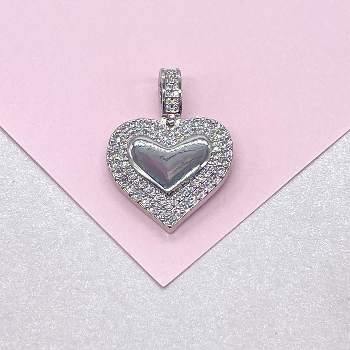 18k Gold Filled Puffy Heart Charm Crowned with CZ