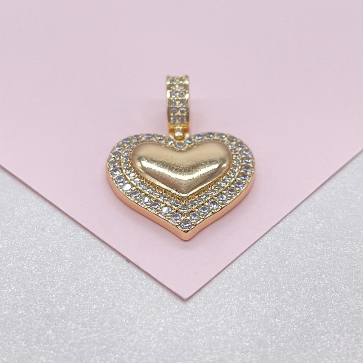 18k Gold Filled Puffy Heart Charm Crowned with CZ