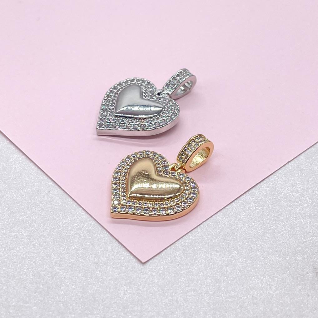18k Gold Filled Puffy Heart Charm Crowned with CZ