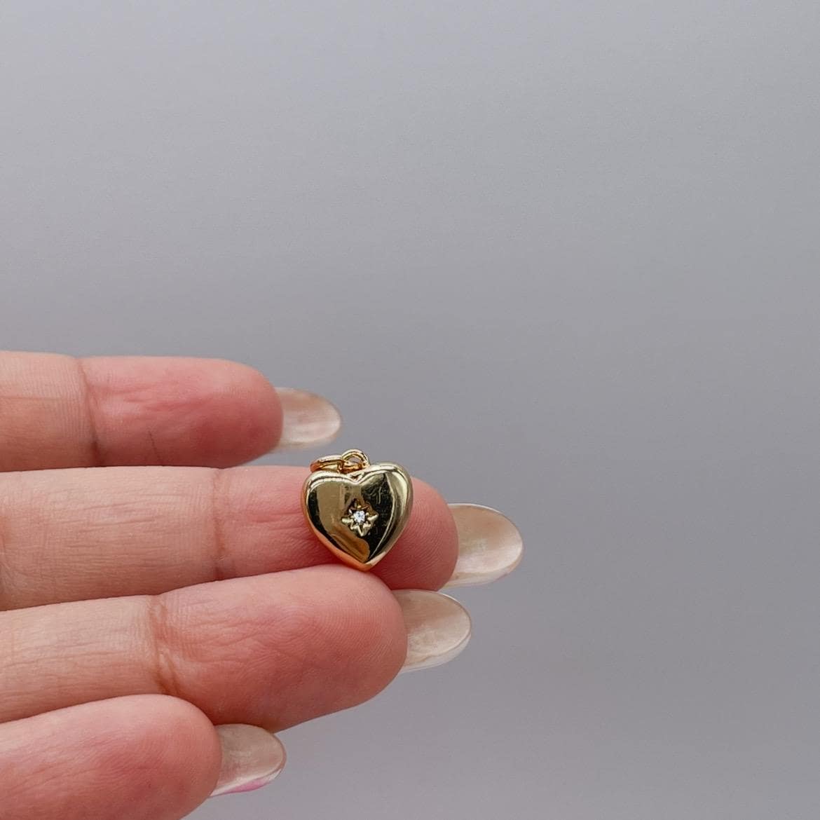 18k Gold Filled Smooth, Puffy Mini Heart Charm with Beveled Heart Stone, DIY charms