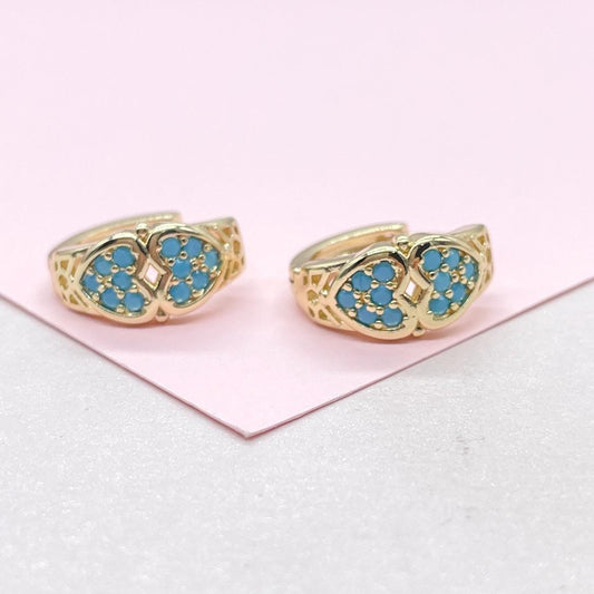 18k Gold Filled Turquoise Double Heart 15mm Hoop Earrings