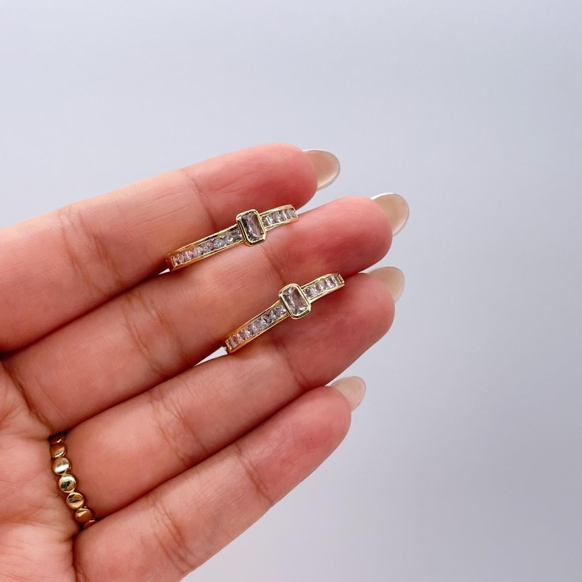 18k Gold Filled Inside & Out Baguette Stone Clicker -Hoop Earrings (26mm)