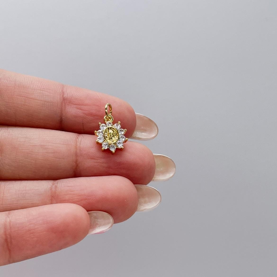 18k Gold Filled Virgin Mary Charm Crowned with CZ Stones