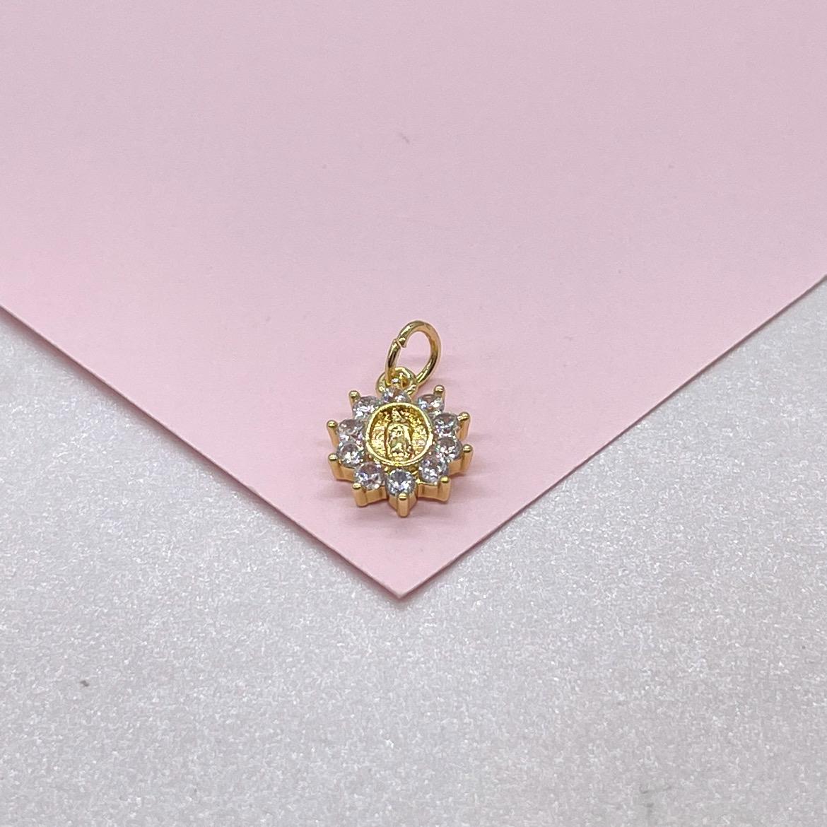 18k Gold Filled Virgin Mary Charm Crowned with CZ Stones