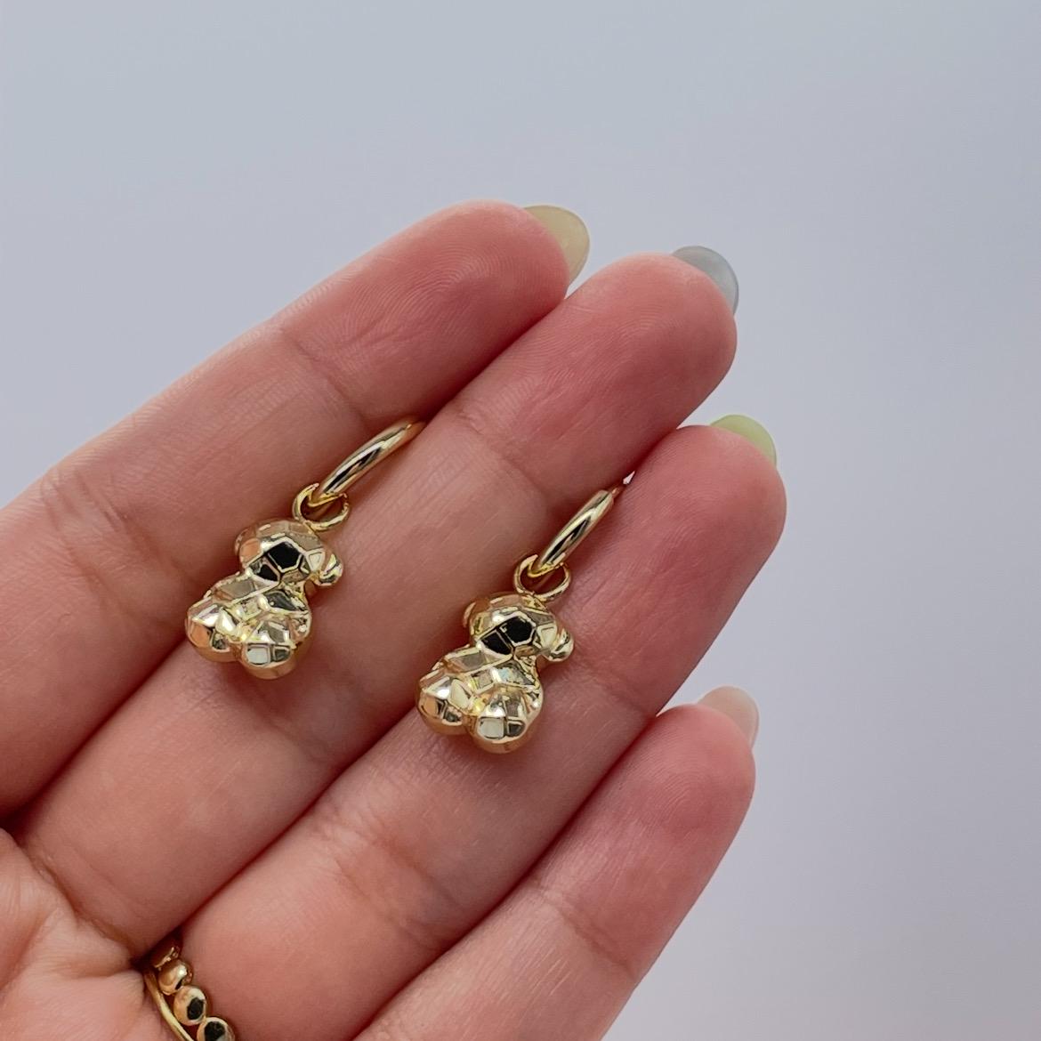 18k Gold Filled Geometric Chubby Teddy Bear Dangling Earrings Supplies