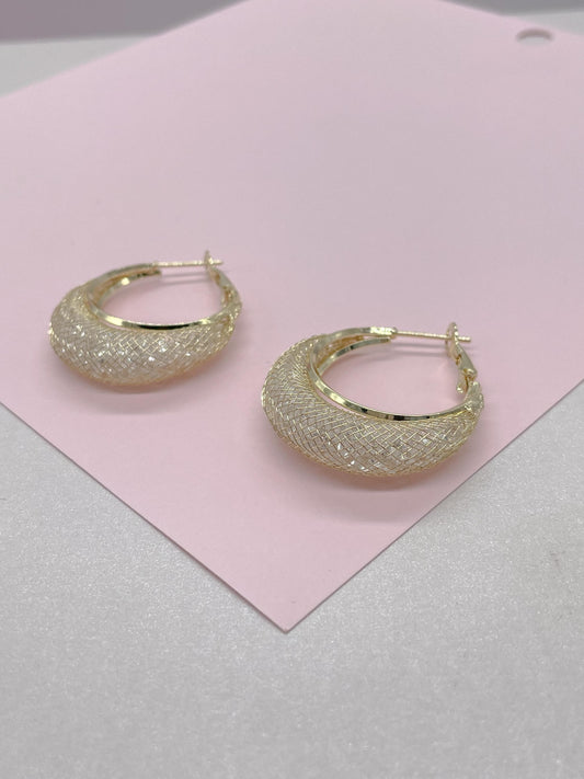 18k goldfilled hoop earring with see through knitted details with CZ