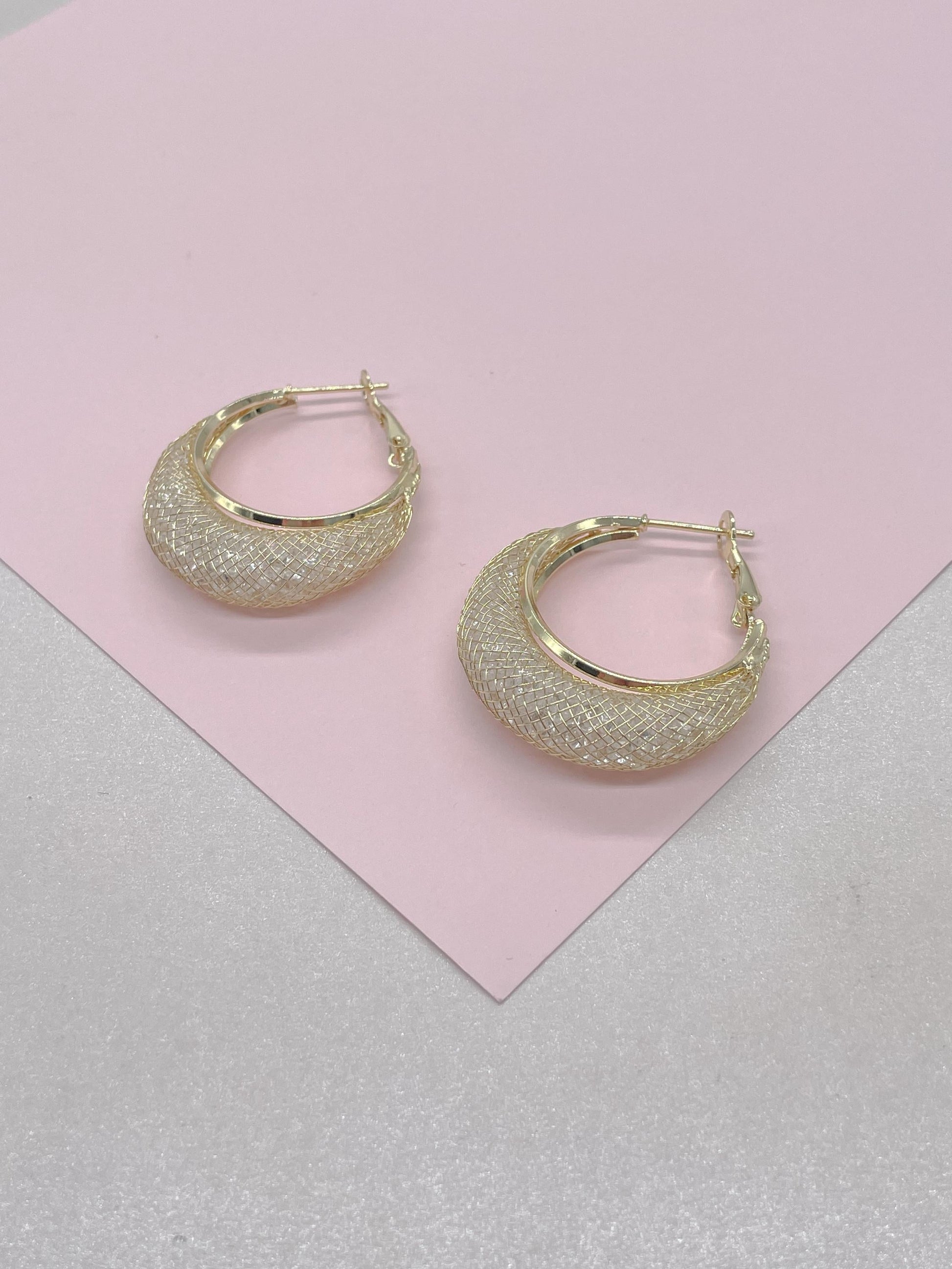 18k goldfilled hoop earring with see through knitted details with CZ
