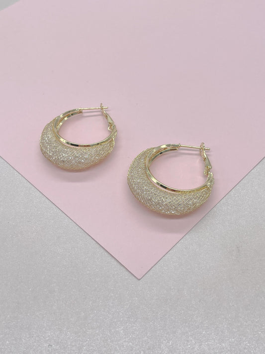 18k goldfilled hoop earring with see through knitted details with CZ