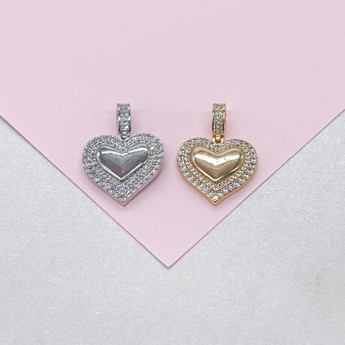 18k Gold Filled Puffy Heart Charm Crowned with CZ
