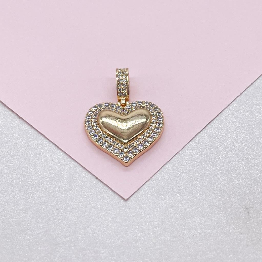 18k Gold Filled Puffy Heart Charm Crowned with CZ