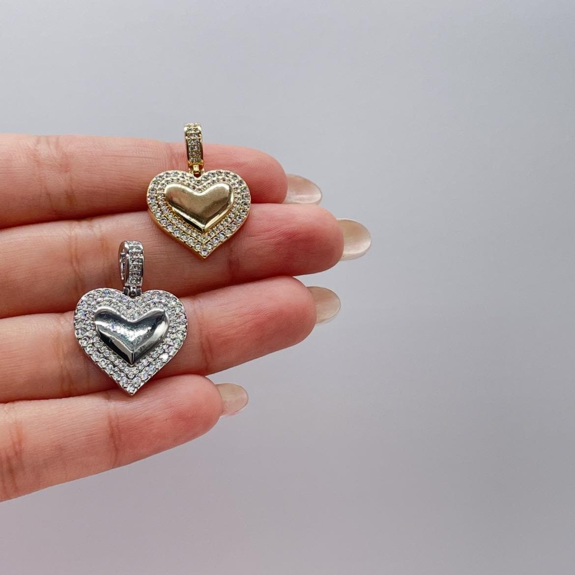 18k Gold Filled Puffy Heart Charm Crowned with CZ